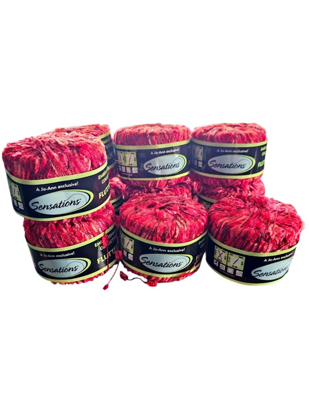 Sensations Flutterby Yarn Lot Of 10 Skeins 60 Yards Each Rayon & Nylon Blend Red
